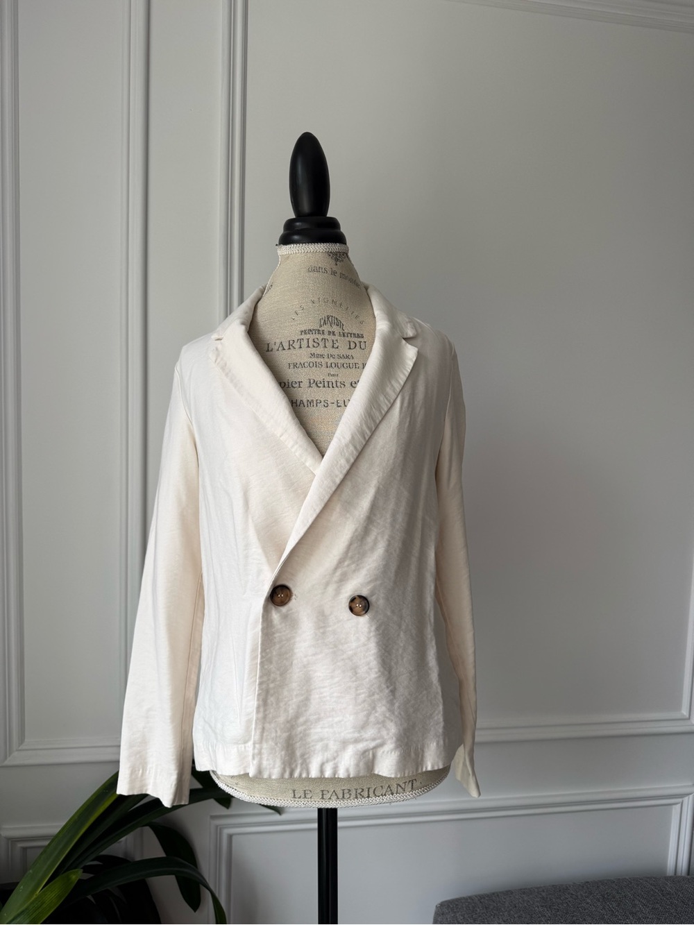 Classic Double Breasted Cream Blazer Jacket